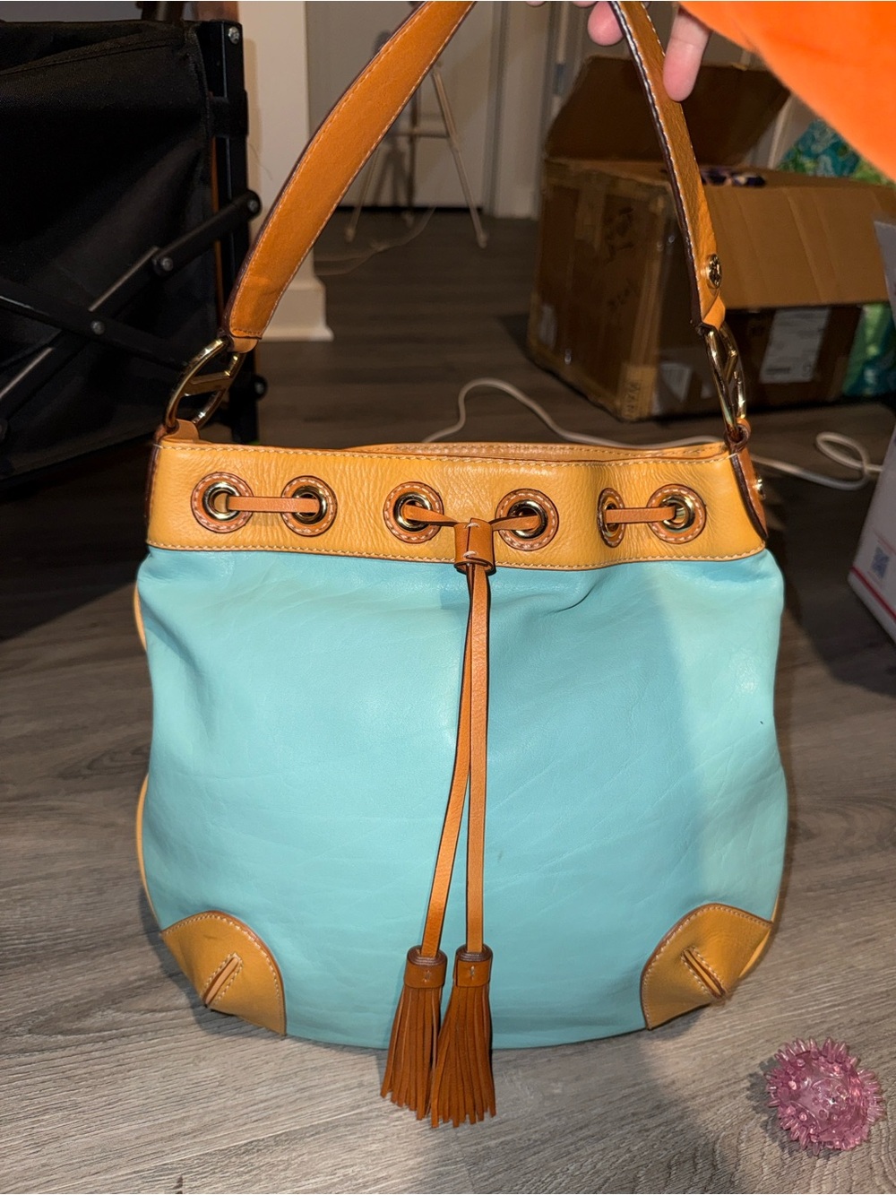 VTG Y2K MICHAEL KORS PURSE GRIFFIN HOBO SHOULDER BAG DRAW STRING TOTE TEAl GOLD